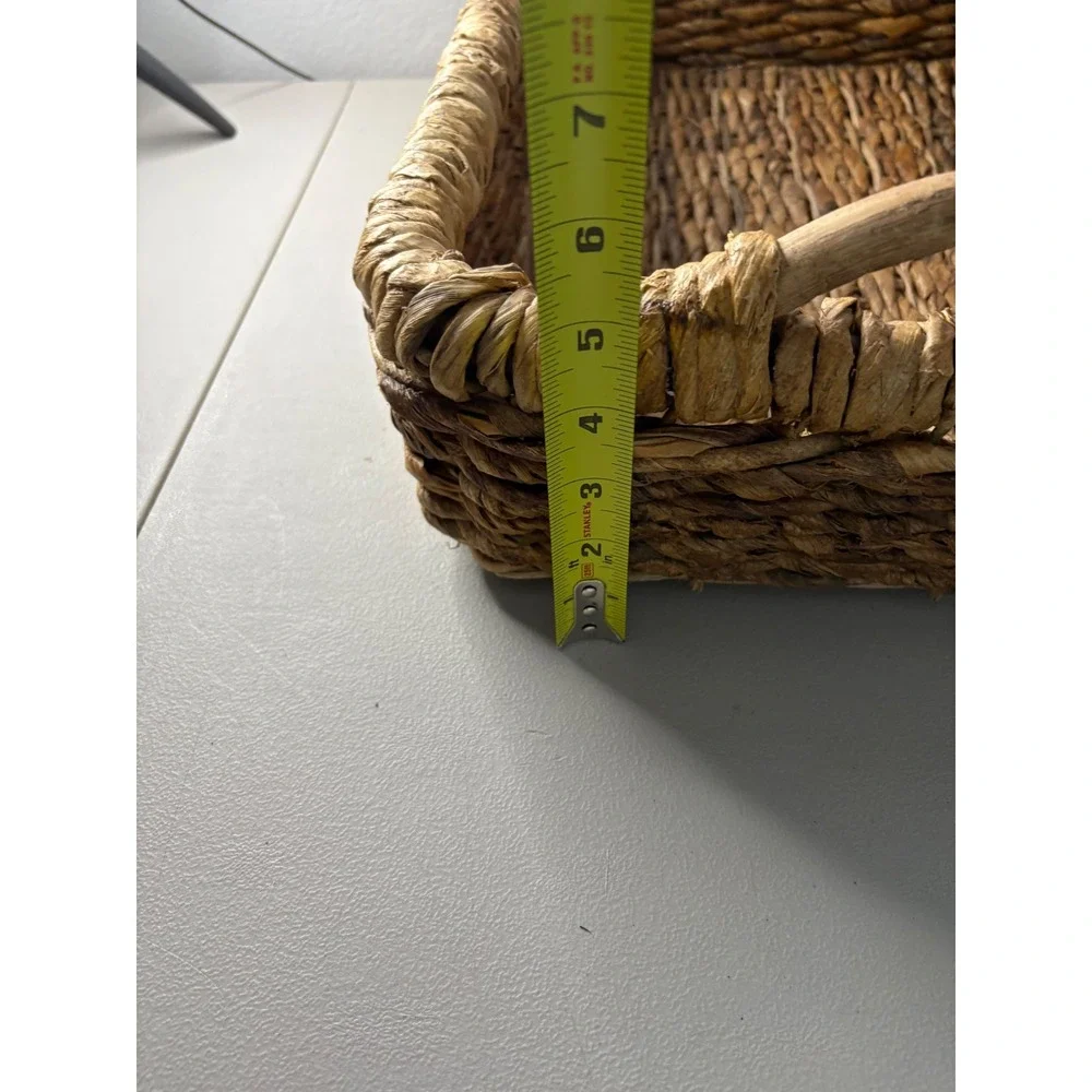 Natural‎ Woven Seagrass Tray Rectangular Basket with Wood Handles Brown 17x13